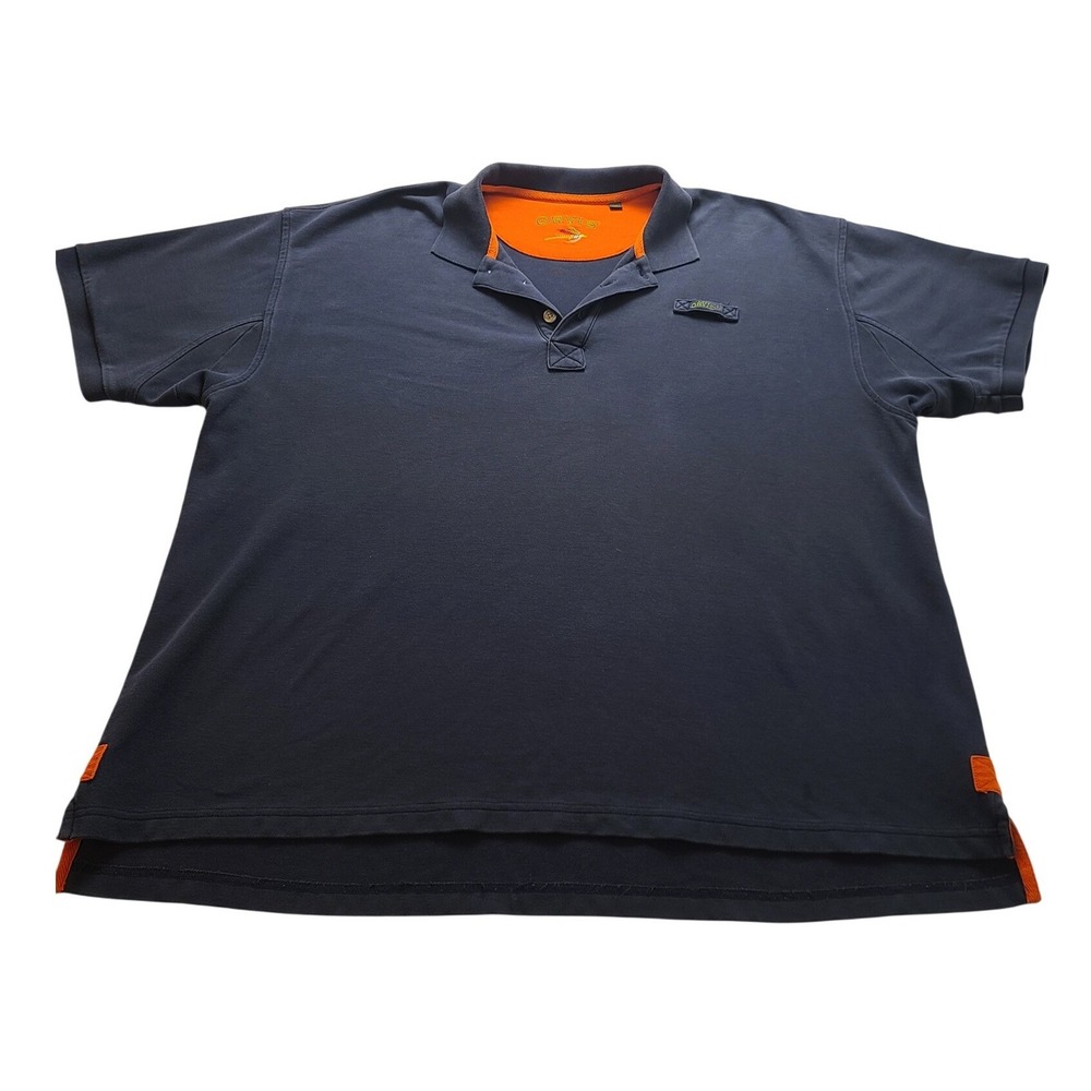 Orvis Men's XXL Short Sleeve Polo Shirt Navy Blue Orange Contrast Pique Knit - Picture 1 of 14